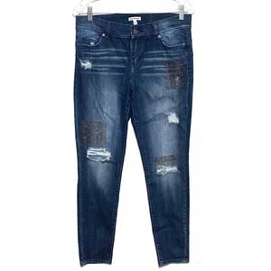 Juicy Couture Jeans Stretch Studded Rhinestones Distressed Ripped Womens 6